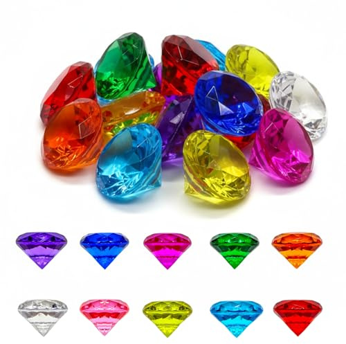 Edelsteine, 40 Stück 30mm Acryl Diamanten, Bunt Edelsteine für Vasenfüller, Hochzeit Tischdeko,Aquarium Deco,Partydekorationen,Schatzsuche