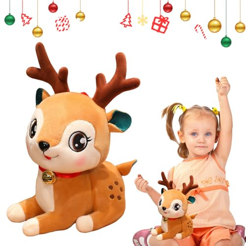 Nzkeuf Plüschtier Weihnachten Elch 23cm, Weihnachts Elch Kuscheltier, Kawaii Weihnachtskuscheltier, Weihnachten Dekoration Stofftiere, Spielen Kuscheln für Jungen Mädchen