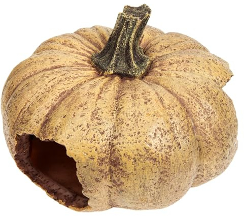 BAZEITFLOW Slitstark pumpa terrarium reptil gömställe med hartsmaterial livlig naturdesign fläckbeständig och blekande reptilgrotta för öken och landlivsmiljöer