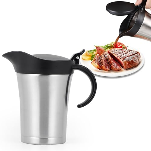 WANDGU Salsera térmica de acero inoxidable de 750 ml: salsera térmica con doble aislamiento, olla térmica con tapa, jarra para salsas, recipiente para salsas, recipiente para nata, zumo, salsa, salsa