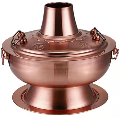 Olla de Cobre para cocinar shabu, Olla China de Acero Inoxidable para carbón, Ideal para Catering, Fiestas, Eventos, Bodas y Banquetes. Cobre de 30 cm/11,8 Pulgadas.