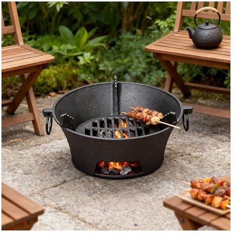 Braciere a Carbone for Esterni Griglia Portatile in Ghisa Braciere a Legna Braciere Nero for La Casa Griglia a Carbone da Campeggio Stufa a Fuoco Riscaldante Riscaldamento Rapido(30.5cm/12.0”)