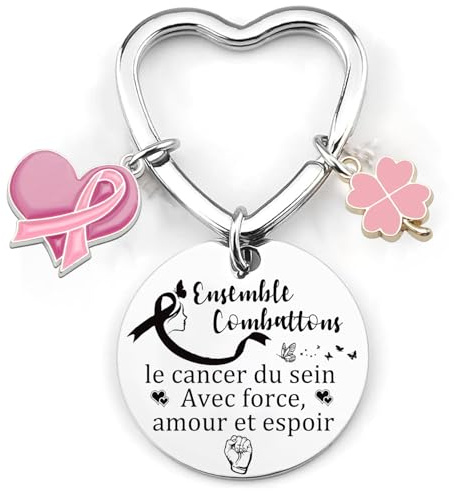 XQXQXZ Porte-Clés Octobre Rose,Cancer du Sein Porte-Clés avec Cartes de Vœux d'encouragement,Octobre Rose Accessoires pour Décoration d'événement Carit