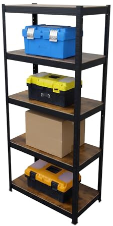 Scaffale Pesante Relaxdays, HLP 180x60x30 cm, 500 kg, 5 Ripiani, Industriale, scaffale da Garage, Marrone/Nero