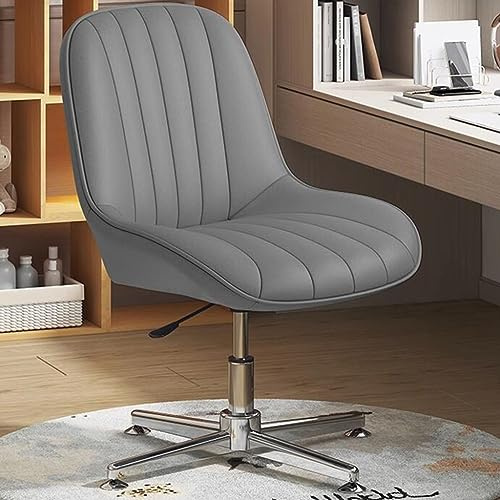 Modern armlös ergonomisk kontorsstol med PU-läderstoppning och snurrbas, bekväm arbetsstol för hem och kontor