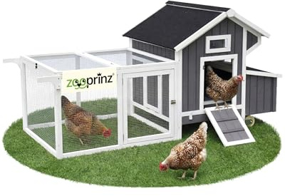zooprinz Mobiler Hühnerstall XXL mit Auslauf und Rollen | Großes Hühnerhaus aus Holz mit Gitter, Freilaufgehege für Hühner und Zwerghühner