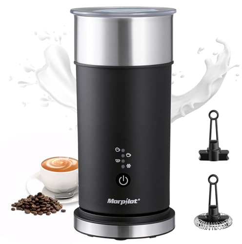 Morpilot Espumador de Leche Eléctrico 4 en 1, Espuma Fría y Caliente, Calentador de Leche Automático, Acero Inoxidable, Silencioso y Fácil de Limpiar, Ideal para Cappuccino, Latte y Macchiato en Casa