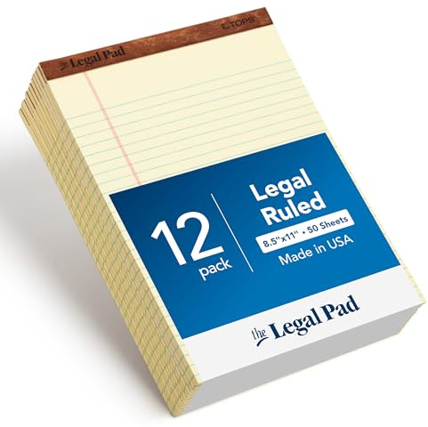 TOPS The Legal Pad 7532 - Blocchi per scrivere, 21,5 x 39,5 cm, carta canarina, regola legale, 50 fogli, confezione da 12
