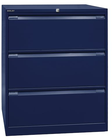 BISLEY Hängeregistraturschrank, doppelbahnig, DIN A4, 3 HR-Schubladen, Metall, 639 Oxfordblau, 62.2 x 80 x 101.6 cm
