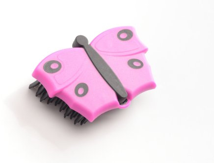 V7 Hand-Bürste im Schmetterlings-Look, Fusselbürste, Kleiderbürste, Polsterbürste mit V-förmigen Gummiborsten, zum Entfernen von Tierhaaren, Pink