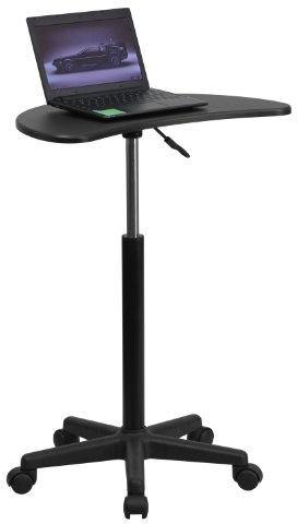 Flash Furniture Computer-Schreibtisch, Stehpult mit schwarz laminierter Tischplatte, tragbarer Bürotisch mit höhenverstellbarem Gestell und Rollen