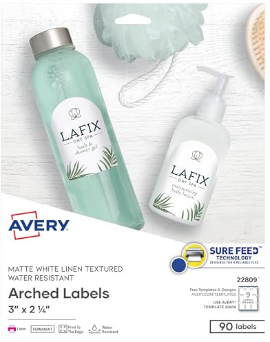 Avery Arched Labels, Sure Feed Technology for Laser Printers, Water Resistant, 3 x 2.25, 90 Labels (22809)
