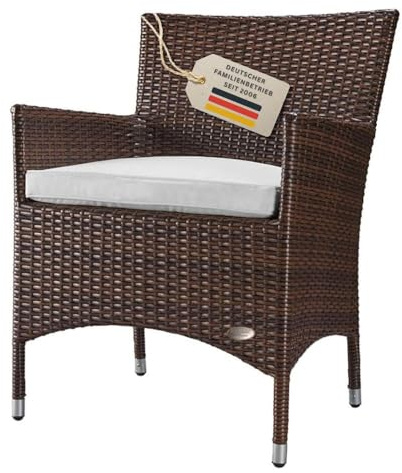 RS Trade Gartenstuhl Polyrattan Trento XXL, bis 200kg belastbar, extra breit, wetterfest Outdoor Gartensessel, hohe Sitzhöhe, Lounge Sessel Balkonstuhl Rattansessel Gartenmöbel Terrassenstuhl, braun