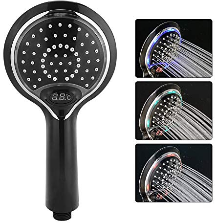 Garosa Soffione Doccia LED 3 Colori LED Shower Head Bagno Palmare Sprinkler Water Powered 3 Colori cambiando Doccia a Mano Risparmio idrico con Display Digitale della Temperatura