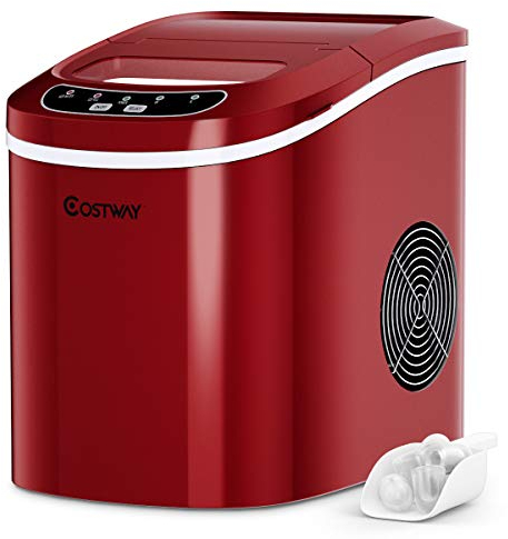 COSTWAY Fabbricatore di Ghiaccio 12kg/24h, Macchine per Cubetti di Ghiaccio, Produttore per Ghiaccio con Serbatoio 2,2L (Rosso)