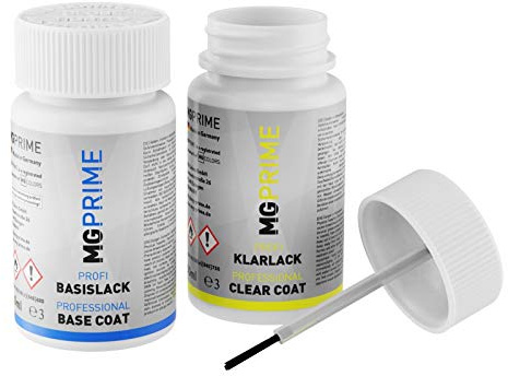 RAL 9006 Weissaluminium Metallic / White aluminium Lackstift +1K seidenmatt | Set aus Basislack + Klarlack, Lackfläschchen mit Pinsel, je 50 ml, schnelltrocknend