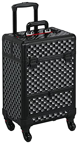Yaheetech Valigia Trolley Make Up da Trucco Professionale 4 Vassoi Beauty Case da Viaggio per Estetista Nera