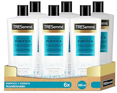 TRESemmé Acondicionador Hidrata & Purifica para pelo graso con Ácido Hialurónico y Arcilla Blanca, limpia e hidrata - Pack de 6 x 685ml