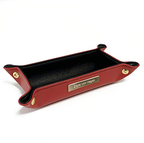 Doro von Hagen® Leder Schlüsselschale, kleiner Taschenleerer, Schmuckablage, Uhrenablage 18 x10cm, aussen Rot, innen Schwarz. Handgefertigt in unserem Atelier