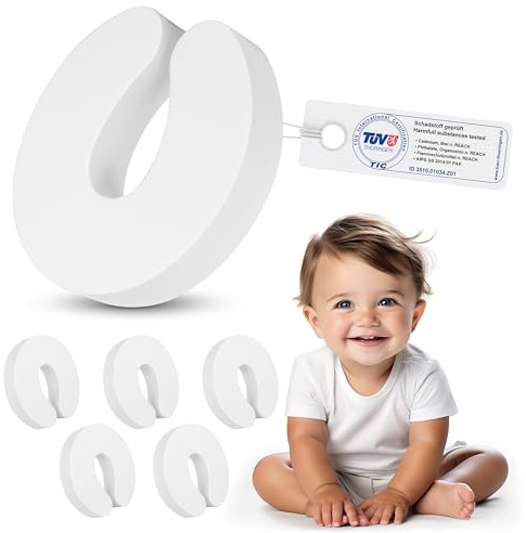 Sweet Safety 6 x TÜV geprüfter Baby Klemmschutz für Türen | Kindersicherung in Weiß | Türstopper für Kinder aus EVA-Schaum | Fingerklemmschutz für Türen | Türklammer & Klemmschutz