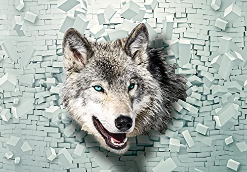 WallArena - Vlies Fototapete Wolf 368x254 cm - Fototapeten - Tapeten - für Wohnzimmer Schlafzimmer - Vliestapete Wandtapete Tapete 3D Effekt- inkl. Kleister - Tier