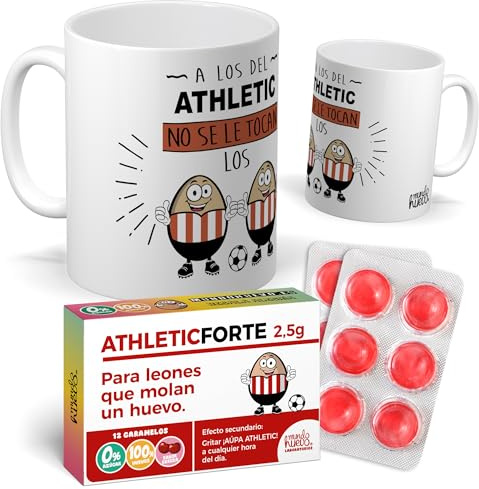 Taza para hinchas | A los del Athletic no se le tocan los huevo | Pack con Taza + Caramelos Divertidos | Regalo Original del Athletic de Bilbao | Perfecto para Navidad o Cumpleaños