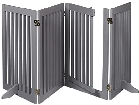 Relaxdays Absperrgitter, freistehendes Schutzgitter mit Tür, HxB: 70x207 cm, faltbar, mit Füßen, für Hunde, grau