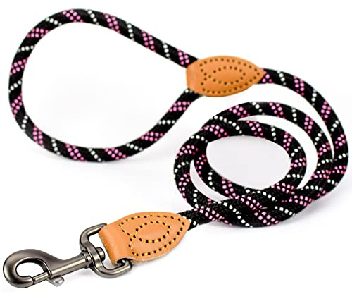 ne&no® Hundeleine (schwarz/lila/weiß) Tauleine für Hunde I Trainingsleine für Hunde I Führleine rund, geflochten I Handschlaufe Seilleine Hund I Cityleine I 1.2m Dog Leash