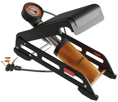 ZENO Bicycle Foot Pump Single Piston Bike Floor Pumps with Accurate Pressure Gauge 160PSI Aluminium Body, Smart Valve Head for Bike Tire & Ball - Needle Included