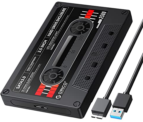 ORICO [Nastro Retrò] Case Hard Disk 2.5 Pollici USB 3.0 a SATA con UASP Custodia Disco Rigido Esterno per 7mm e 9,5 mm HDD SSD Max 6 TB,Con Adesivi Fai Da Te, Nero (2580U3-V1-BK)