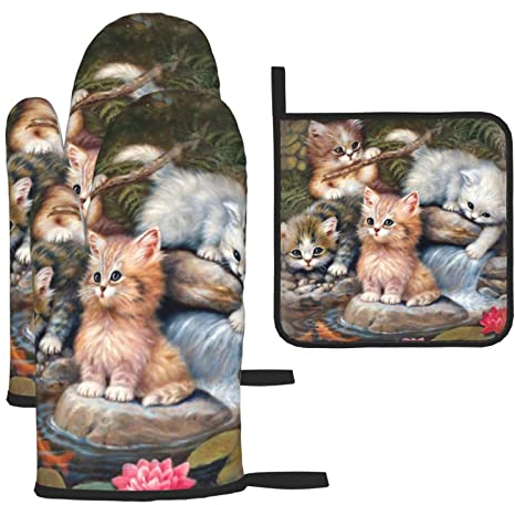 Lot de 3 maniques et maniques en forme de petit chat - Résistantes à la chaleur et durables - Pour la pâtisserie