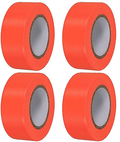PATIKIL 4 Paquet Marquage Ruban 1x98' PVC Non-Adhésif Néon Orange | pour Arbre Enquête Limites Porte Extérieure Piste, Marquage Ruban