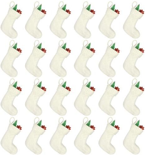 Mini-Weihnachtsstrümpfe, 5,1 x 12,7 cm, gestrickt, gestreift, gepunktet, kariert, Schneeflocke, Baum, kleiner Weihnachtsstrumpf zum Aufhängen, für Weihnachten, Feiertagsdekorationen (Weihnachtsbaum)