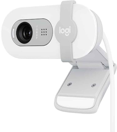 Logitech Brio 100 Full HD Webcam with Built-in Microphone, Privacy Protection, Auto Light Correction and USB-A Connection - White