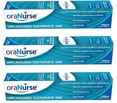 Oranurse Unflavoured Toothpaste 3 Pack - Non-Foaming SLS-Free for Kids and Adults with 1000ppm Fluoride for Sensitive Mouths | 50ml