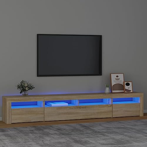 Canditree Meuble TV Moderne avec Lumières LED Banc TV Support de Télé avec Espace de Rangement pour Salon, 240 cm (Chêne Sonoma)