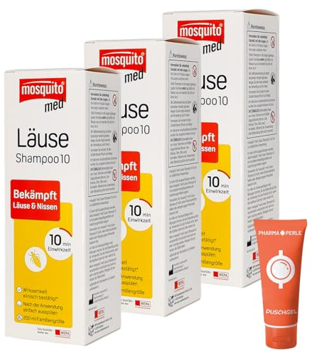 Mosquito med Läuse Shampoo 10, 3x 200 ml I Bekämpft Kopfläuse und Nissen I praktische Anwendung I Läusemittel I Familiengröße I Spar-Set plus Pharma Perle give-away (3x 200 ml)