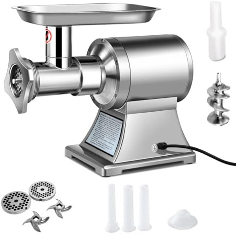 GiantexUK Electric Meat Mincer Grinder, Heavy Duty Stainless Steel Sausage Maker with 750W Copper Motor, 2 Cutting Plates, Sausage & Kibble Kit, Commercial Food Grinding Mincing Machine for Home