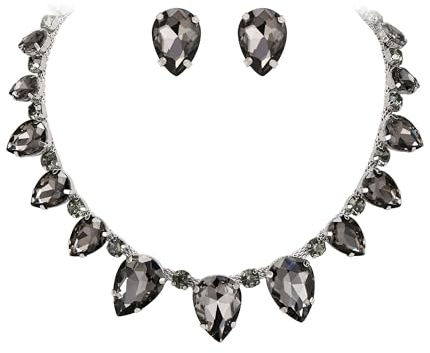EVER FAITH Birne Form Strass Halskette mit Ohrstecker Kristall Hochzeit Party Kostüm Statement-Schmuck-Sets für Damen