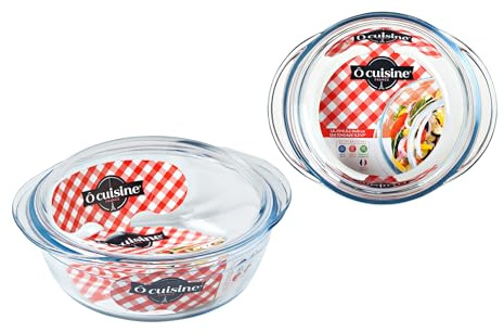 Ôcuisine® Casserole Glass Round Dishes with Handles Oven Safe - Freezer Safe - Microwave Safe Borosilicate Glass Made in France (Set 2.1LT + 3LT)