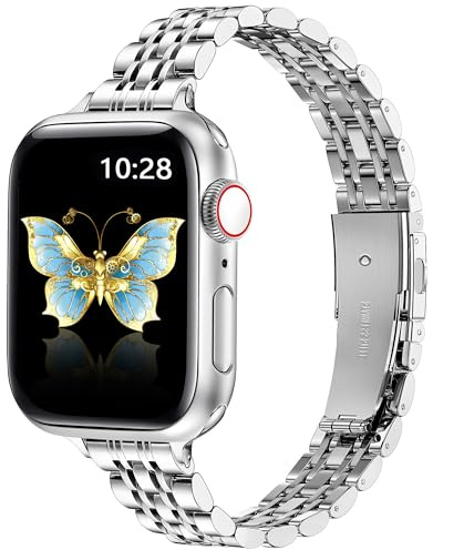 Vamyzji Slim Stainless Steel Strap for Apple Watch Strap 40mm 42mm 38mm 41mm 44mm 45mm 46mm 49mm, Women ladies Adjustable Chain Metal for Apple Watch Series 11 10 SE 9 8 7 6 5 4 3 2 1, Ultra 3 2 1
