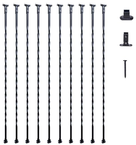 VEVOR Balustres en métal pour escalier 1122 mm barres rampe décoratives en acier galvanisé, lot de 10 barreaux de sécurité style torsions creuses avec chaussures, vis pour rampe d'escalier en spirale
