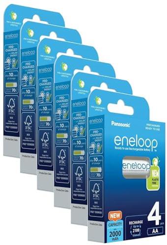 Eneloop Lot de 6 x 4 Piles Rechargeables Ni-MH Mignon AA 2000mAh
