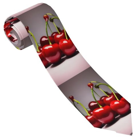 PHAYAH Bedruckte Krawatte mit chilenischen Kirschen, Herren-Seidenkrawatte, Trauzeug-Krawatte für Business und Hochzeit, verstellbare Krawatte, Schwarz, Einheitsgröße