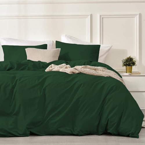 Juego de Funda Nordica Verde Oscuro Cama 135/150 100% Algodón Transpirable Suave Moderno Juego de Funda de Edredón 240x220 y Fundas Almohada (50x75cm)