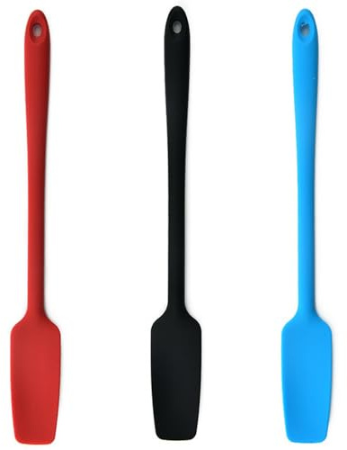 Glasschaber-Spatel, Silikon-Spatel mit langem Griff, Antihaft-Silikon-Schaber, hitzebeständiger Gummi-Spatel (rot/blau/schwarz), 3 Stück