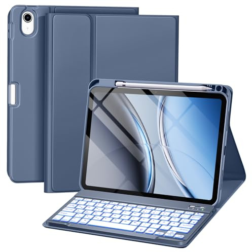 drivego Hülle mit Tastatur für iPad A16 11. 2025/10. 2022 (11/10.9 Zoll) | 7-farbige Beleuchtung Magnetische Abnehmbare Tastatur für iPad 11/10 Generation Hülle mit Stifthalter, BlauGary
