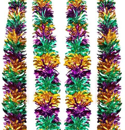 duoyif Girlande Lametta Karneval Deko 4Stk 2m Hängende Lametta Girlande, Lametta Twist Girlande Fasching Party, Lametta Girlande Glänzend Für Fasching Party Deco Bühnendeko (Bunt Fasching)