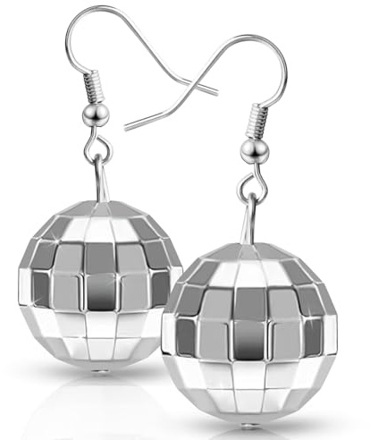 Aucuu Ohrringe Disco Ball Ohrringe, Ohrringe Discokugel Silber, Disco Ohrringe, Disco Ball Earrings, Discokugel Schmuck, Disco Kugel Zubehör Frauen Mädchen, für Thema Party Mottoparty