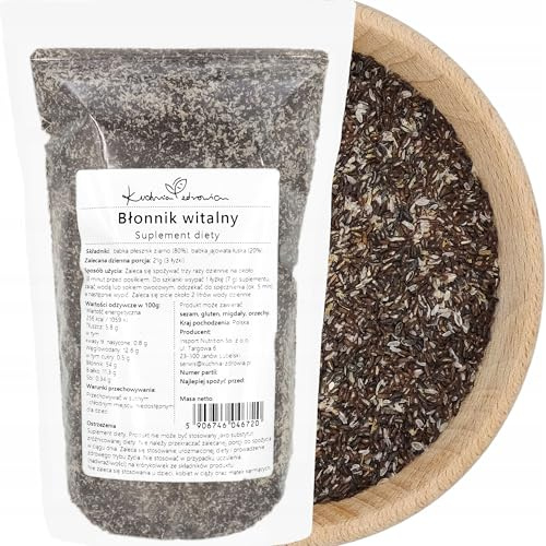 Ballaststoffe Flohsamen Mischung 1 kg – mit ganzen Flohsamen & Flohsamenschalen, 54 g Ballaststoffe, natürlich, vegan, Kuchnia Zdrowia